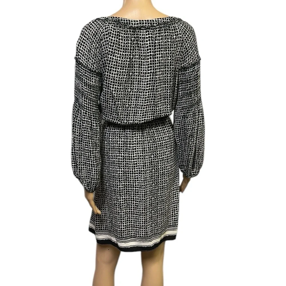 MSSP Black Cream Rayon Blouson Long Sleeve Elastic Waist Dress Womens Medium